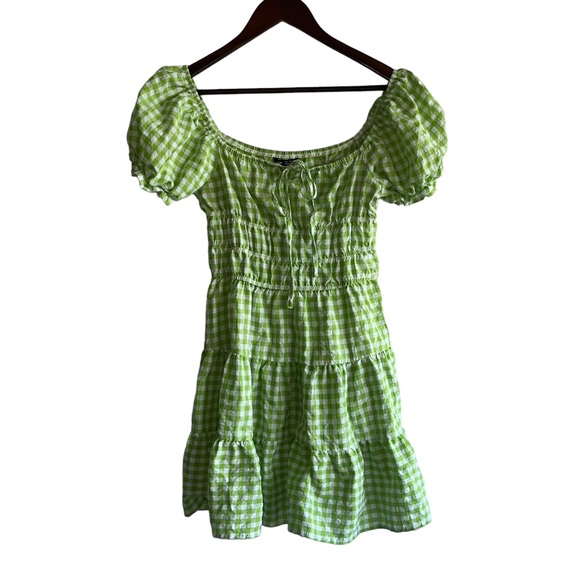 SHEIN Dresses & Skirts - ♥️SALE♥️ Women's Green & White Gingham Plaid Tiered Dress